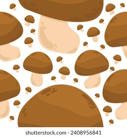 Flat mushrooms pattern on isolated background. For wrapping paper, seasonal design.