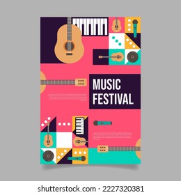 Plantilla de invitación al festival de música plana. - Vector.