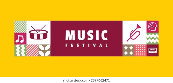 Flat music horizontal banner design vector