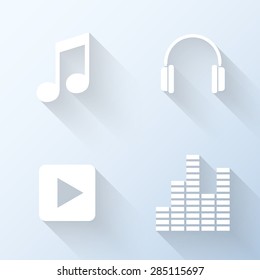 Flat music icons with long shadows. Vector illustration