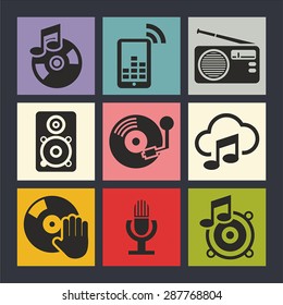 Flat music icons. Music icons set.