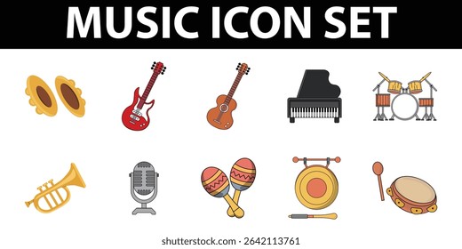 Flat Music Instrument Icon Collection Set 