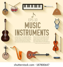 flat music instruments background concept. Vector illustrator