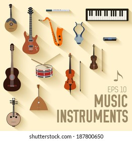 flat music instruments background concept. Vector illustrator