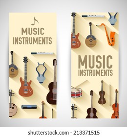 flat music instruments banners concept. Vector illustrator design