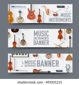 flat music instruments banners concept. Vector illustrator design