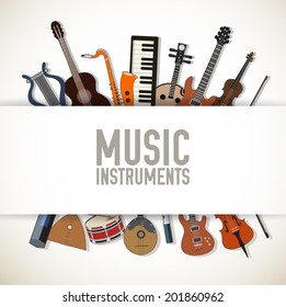 flat music instruments icons illustrations concept. Vector, eps10