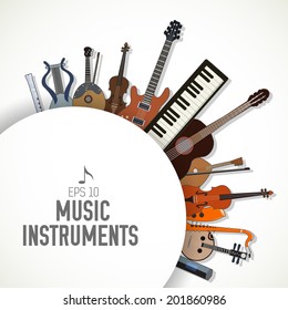 flat music instruments icons illustrations concept. Vector, eps10