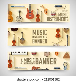 flat music instruments vertical banners concept. Vector illustrator design