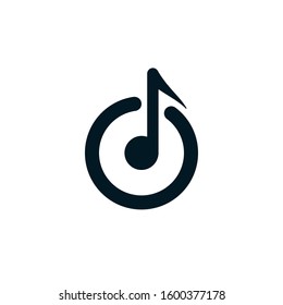 Flat music note symbol with circle. Musical logo template power switch symbol.