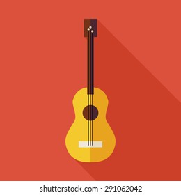 Flat Music String Guitar Illustration with long Shadow. The Arts Entertainment Vector illustration. Flat Style Colorful Musical Instrument Object