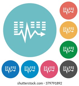 Flat music waves icon set on round color background.