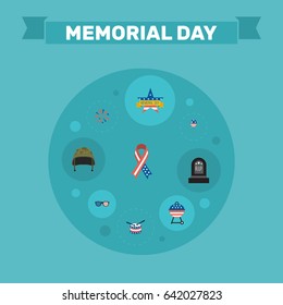 Flat Musical Instrument, Decoration, Firecracker And Other Vector Elements. Set Of Day Flat Symbols Also Includes Grave, Decoration, Sparklers Objects.