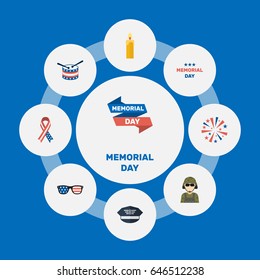 Flat Musical Instrument, Fire Wax, Holiday And Other Vector Elements. Set Of Memorial Flat Symbols Also Includes Holiday, Firecracker, Ribbon Objects.