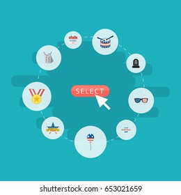 Flat Musical Instrument, Holiday, Memorial Day And Other Vector Elements. Set Of History Flat Symbols Also Includes Medal, Glasses, Tomb Objects.