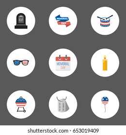 Flat Musical Instrument, Tomb, Identity And Other Vector Elements. Set Of History Flat Symbols Also Includes Candle, Wax, Bbq Objects.
