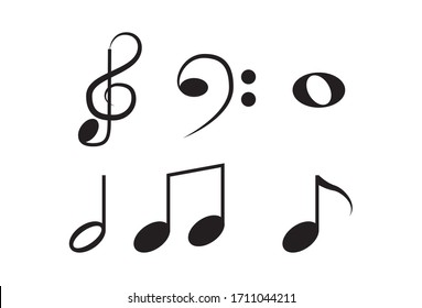 Flat Musical Notes, Sign, Tone Vector icon set Template. Isolated on White Transparent Background