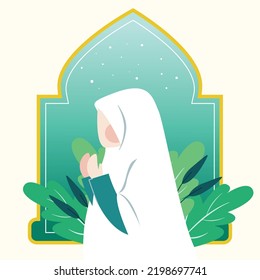 Flat Muslim Girl Praying Illustration