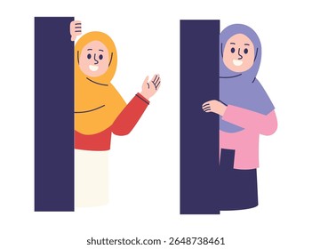 Flat Muslim Woman Peeking Illustration
