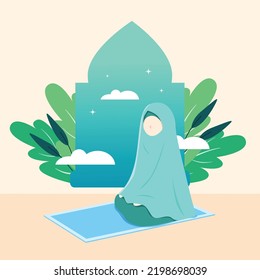 Flat Muslim Woman Salat Illustration