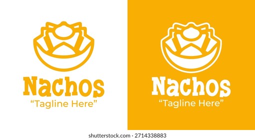 Un logotipo plano de nachos creado para marcas de aperitivos informales y sistemas de identidad alimentaria juguetones.