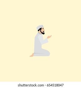 Flat Namaz Element. Vector Illustration Of Flat Praying Man Isolated On Clean Background. Can Be Used As Namaz, Praying And Man Symbols.