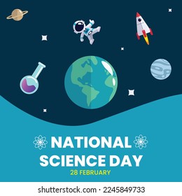 Flat National science day background suitable for, brochure, poster, backdrop and social media