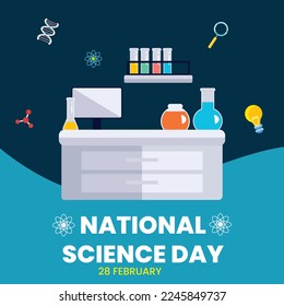 Flat National science day background suitable for, brochure, poster, backdrop and social media