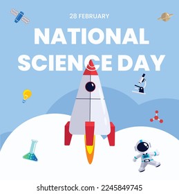 Flat National science day background suitable for, brochure, poster, backdrop and social media