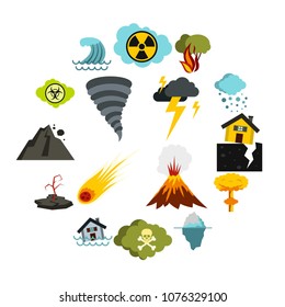 Flat natural disaster icons set. Universal natural disaster icons to use for web and mobile UI, set of basic natural disaster elements isolated vector illustration