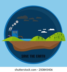 Flat Nature Design With Factory And Clean Nature With Circle And Shadow