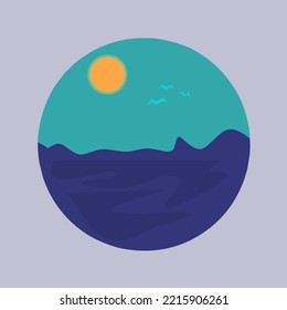 Icono de naturaleza plana. Icono de redondeo natural con paisaje. Ilustración del vector