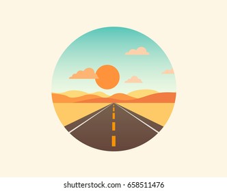 Flat nature icon. Round icon of nature with a landscape. Beautiful icon in modern style. Vector illustration