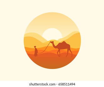 Flat nature icon. Round icon of nature with a landscape. Beautiful icon in modern style. Vector illustration