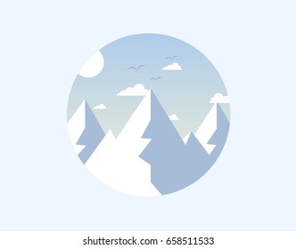 Flat nature icon. Round icon of nature with a landscape. Beautiful icon in modern style. Vector illustration