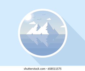 Flat nature icon. Round icon of nature with a landscape. Beautiful icon in modern style. Vector illustration