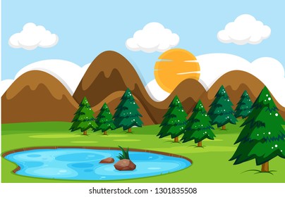 Flat nature landscape day time illustration