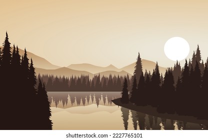 Paisaje natural con montañas y bosques. Ilustración del paisaje vectorial