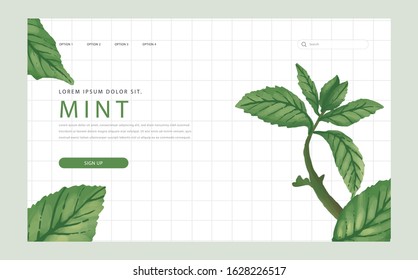Flat Nature Mint Leaf Landing Page Vector