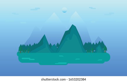 Flat nature mountain peak landscape design with water .Vector illustration. iceberg concept.