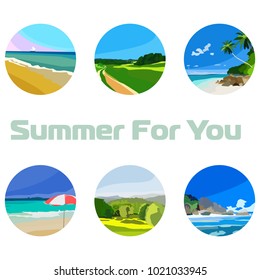 flat nature and summer icons in vector format