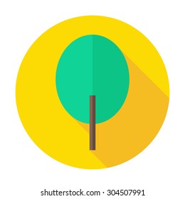 Flat Nature Tree Circle Icon with Long Shadow. Natural Plant Vector Illustration. Colorful Garden Tree Object.