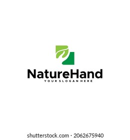 flat NatureHand arm leaves leaf plants logo design