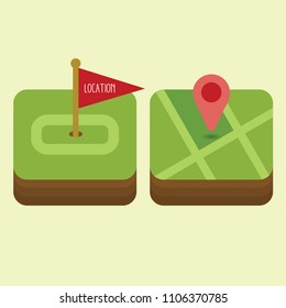 Flat navigation map and location with pointer icon set, infographic vector illutration
