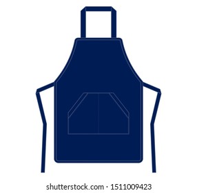 Flat Navy Blue Apron With Double Pockets Template Vector.