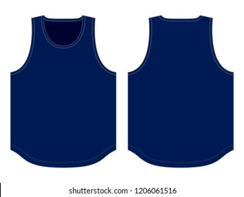 Flat Navy Blue Tank Top Template Vector On Background.Front And Back View.