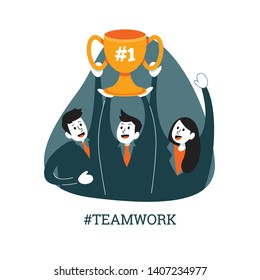Flat neat teamwork illustration with various people in office uniform