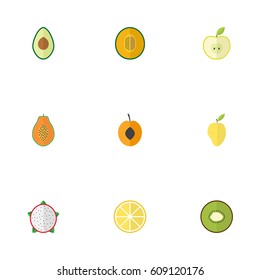 Flat Nectarine, Exotic Dessert, Jonagold And Other Vector Elements. Set Of Berry Flat Symbols Also Includes Apricot, Pitaya, Fruit Objects.