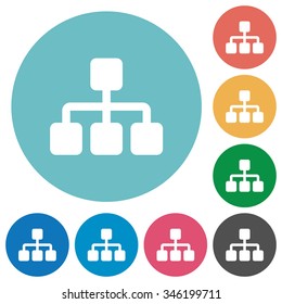 Flat network icon set on round color background. 8 color variations included with light teme.