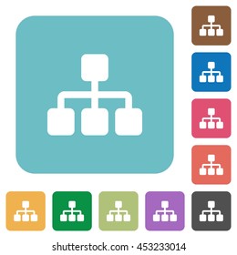 Flat network icons on rounded square color backgrounds.